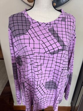 Lavender Grid-Print Long Sleeve Tee